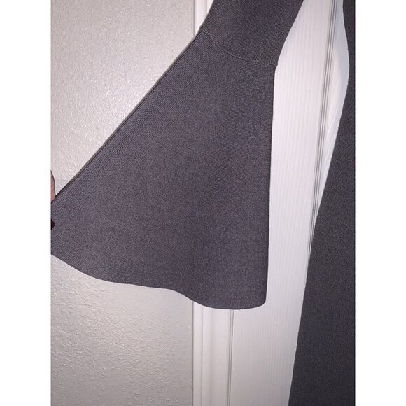 SEED Heritage Gray Bodycone Ribbed Long Bell Sleeve Midi Stretch Dress Sz Small - Picture 6 of 12